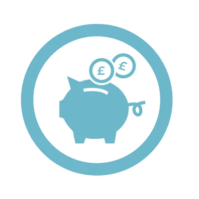 Blue piggy bank with coins icon representing 20% savings on monthly subscription