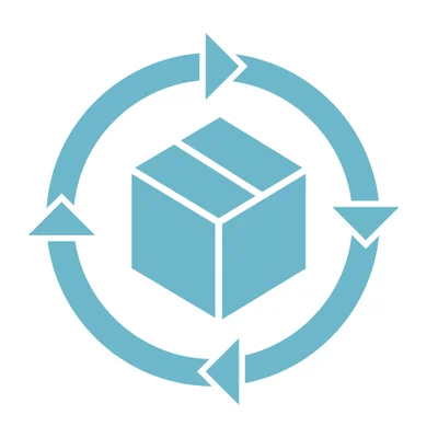Blue parcel with circular arrows icon representing convenient flexible delivery scheduling