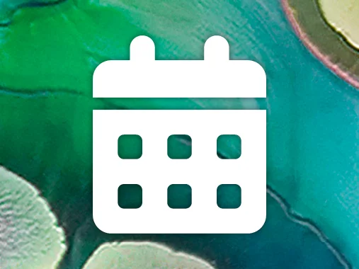 White calendar icon on a green and teal abstract background